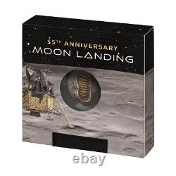 1 Oz Silver Coin 2024 Barbados $5 55th Ann. Moon Landing Spherical Shaped Coin