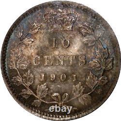 1901 10-Cent Canadian Coin Graded MS-66 by ICCS Iridescent toning on Dime