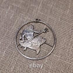 1973 BARBADOS Huge 4.2cm Pendant Silver 10 Dollars Coin w NEPTUNE Necklace