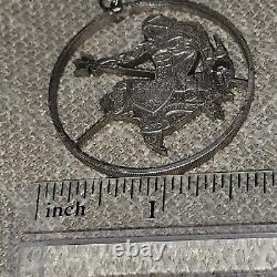 1973 BARBADOS Huge 4.2cm Pendant Silver 10 Dollars Coin w NEPTUNE Necklace