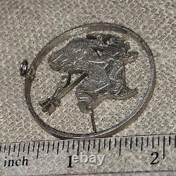 1973 BARBADOS Huge 4.2cm Pendant Silver 10 Dollars Coin w NEPTUNE Necklace