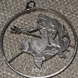 1973 BARBADOS Huge 4.2cm Pendant Silver 10 Dollars Coin w NEPTUNE Necklace