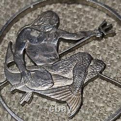 1973 BARBADOS Huge 4.2cm Pendant Silver 10 Dollars Coin w NEPTUNE Necklace