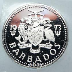 1973 BARBADOS Huge 4.2cm VINTAGE NEPTUNE Old Proof Silver 10 Dollars Coin i85514