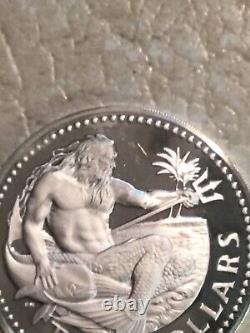 1973 BARBADOS Huge VINTAGE NEPTUNE Old Proof Silver 10 Dollars Coin Free Ship