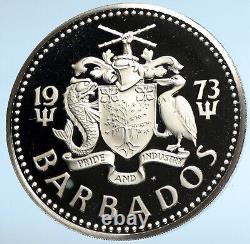 1973 BARBADOS Huge VINTAGE NEPTUNE Old Proof Silver 10 Dollars Coin i102962