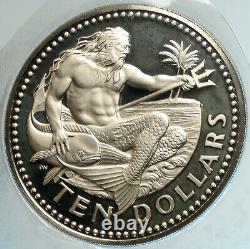 1973 BARBADOS Huge VINTAGE NEPTUNE Old Proof Silver 10 Dollars Coin i103142