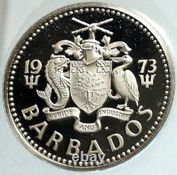 1973 BARBADOS Huge VINTAGE NEPTUNE Old Proof Silver 10 Dollars Coin i103142