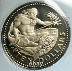 1973 BARBADOS Huge VINTAGE NEPTUNE Old Proof Silver 10 Dollars Coin i103155