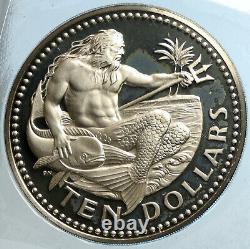 1973 BARBADOS Huge VINTAGE NEPTUNE Old Proof Silver 10 Dollars Coin i103177