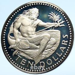 1973 BARBADOS Huge VINTAGE NEPTUNE Old Proof Silver 10 Dollars Coin i104038