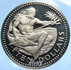 1973 BARBADOS Huge VINTAGE NEPTUNE Old Proof Silver 10 Dollars Coin i104784