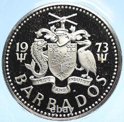 1973 BARBADOS Huge VINTAGE NEPTUNE Old Proof Silver 10 Dollars Coin i104784