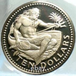 1973 BARBADOS Huge VINTAGE NEPTUNE Old Proof Silver 10 Dollars Coin i104910