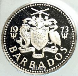 1973 BARBADOS Huge VINTAGE NEPTUNE Old Proof Silver 10 Dollars Coin i104910