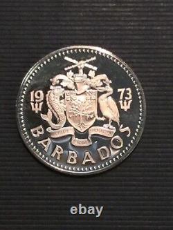 1973 BARBADOS Huge VINTAGE NEPTUNE Old Proof Silver 2 Dollars Coin Free Ship