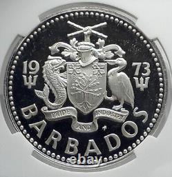 1973 BARBADOS Proof Arms Fountain Trafalgar Genuine Silver $5 Coin NGC i79876