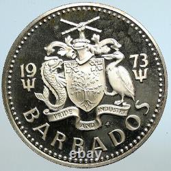 1973 BARBADOS Trafalgar Fountain VINTAGE PROOF Old Silver 5 Dollars Coin i101524