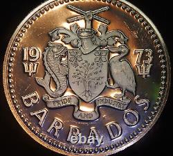 1973 Barbados Neptune Ocean God 10 dollars TONED 925 Sterling Silver coin C4376