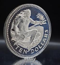 1973 Barbados Neptune Ocean God 10 dollars TONED 925 Sterling Silver coin C4376