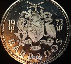 1973 Barbados Neptune Ocean God 10 dollars TONED 925 Sterling Silver coin C4376