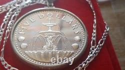 1973 Barbados Silver Wishing Well Cascading Fountain Coin Pendant 28 Chain