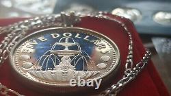 1973 Barbados Silver Wishing Well Cascading Fountain Coin Pendant 28 Chain