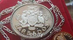 1973 Barbados Silver Wishing Well Cascading Fountain Coin Pendant 28 Chain