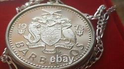 1973 Barbados Silver Wishing Well Cascading Fountain Coin Pendant 28 Chain