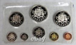 1973 Silver Barbados 8 Coin First Official Coinage Proof Set Ogp Km# Ps1