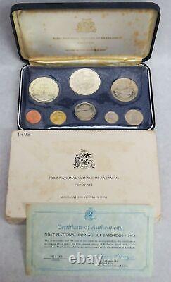 1973 Silver Barbados 8 Coin First Official Coinage Proof Set Ogp Km# Ps1