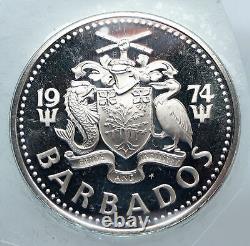 1974 BARBADOS Arms Fountain Trafalgar VINTAGE Proof Silver 5 Dollars Coin i85250