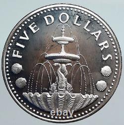 1974 BARBADOS Arms Fountain Trafalgar VINTAGE Proof Silver 5 Dollars Coin i89971