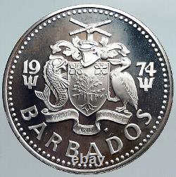 1974 BARBADOS Arms Fountain Trafalgar VINTAGE Proof Silver 5 Dollars Coin i89971