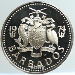 1974 BARBADOS Arms Trafalgar Fountain OLD Proof Silver 5 Dollars Coin i101239