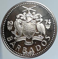 1974 BARBADOS Arms Trafalgar Fountain OLD Proof Silver 5 Dollars Coin i110763