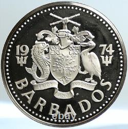 1974 BARBADOS Huge 4.2cm VINTAGE NEPTUNE Proof Silver 10 Dollars Coin i101329