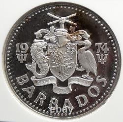 1974 BARBADOS Huge VINTAGE NEPTUNE Old Proof Silver 10 Dollars Coin NGC i105643