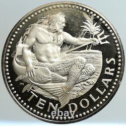 1974 BARBADOS Huge VINTAGE NEPTUNE Old Proof Silver 10 Dollars Coin i101204