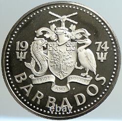 1974 BARBADOS Huge VINTAGE NEPTUNE Old Proof Silver 10 Dollars Coin i101204