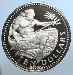 1974 BARBADOS Huge VINTAGE NEPTUNE Old Proof Silver 10 Dollars Coin i110973