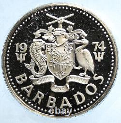 1974 BARBADOS Huge VINTAGE NEPTUNE Old Proof Silver 10 Dollars Coin i112731