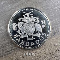 1974 BARBADOS VINTAGE NEPTUNE Proof Silver 10 Dollars Coin MINT RARE