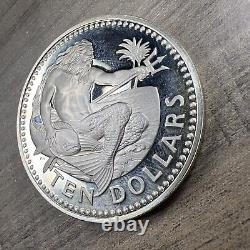 1974 BARBADOS VINTAGE NEPTUNE Proof Silver 10 Dollars Coin MINT RARE