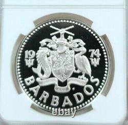 1974 Barbados Silver 5 Dollars Trafalgar Fountain Ngc Pf 70 Ultra Cameo Perfect