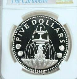 1974 Barbados Silver 5 Dollars Trafalgar Fountain Ngc Pf 70 Ultra Cameo Perfect