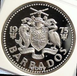 1975 BARBADOS Huge 4.2cm Genuine Proof Silver 10 Dollars Coin NEPTUNE NGC i99950