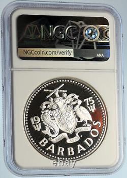 1975 BARBADOS Huge 4.2cm Genuine Proof Silver 10 Dollars Coin NEPTUNE NGC i99950