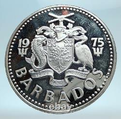 1975 BARBADOS Huge 4.2cm Genuine Proof Silver 10 Dollars Coin w NEPTUNE i78269