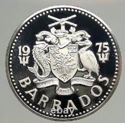 1975 BARBADOS Huge 4.2cm Genuine Proof Silver 10 Dollars Coin w NEPTUNE i93741